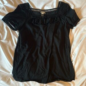 J. Crew sheer Swiss dot short sleeve blouse square neck ruffle size 4 in black